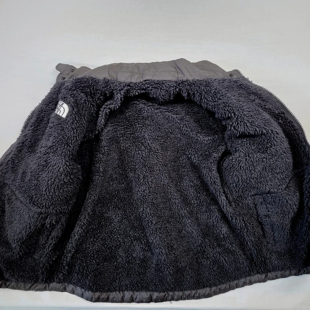 The North Face Reversible Fleece Puffer Jacket Kids Youth Sz L Black Logo Winter